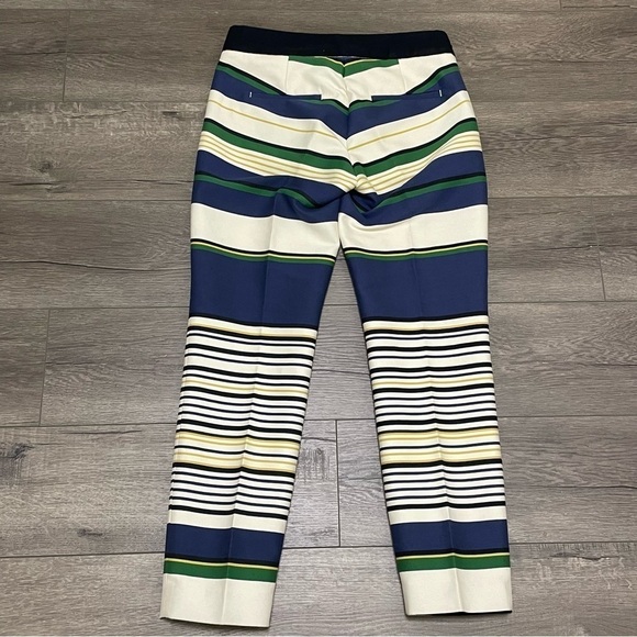 J. Crew skimmer striped ankle pants Ivory Blue Green Yellow Black size 0. - Picture 7 of 9